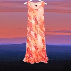 Believe Ombre Floral Sleeveless Ruffle Hem Vintage Dress in Peach, Size 6